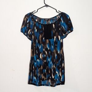 Perseption Blue and Brown Patterned Blouse